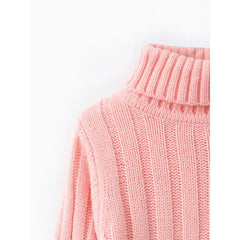 Patpat Toddler Girl/Boy Turtleneck Ribbed Knit Sweater Pink