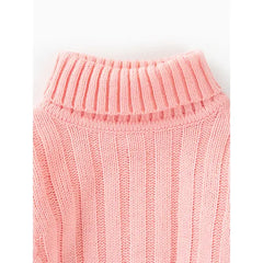 Patpat Toddler Girl/Boy Turtleneck Ribbed Knit Sweater Pink