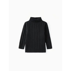 Patpat Toddler Girl/Boy Turtleneck Ribbed Knit Sweater Black