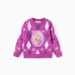 Patpat Disney Princess Toddler Girl 1pc Moana Ariel Rapunzel Cinderella Rhombus Pullover Sweater purple