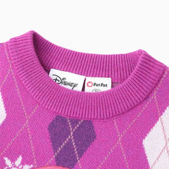 Patpat Disney Princess Toddler Girl 1pc Moana Ariel Rapunzel Cinderella Rhombus Pullover Sweater purple