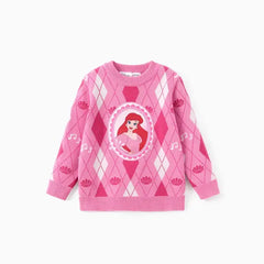 Patpat Disney Princess Toddler Girl 1pc Moana Ariel Rapunzel Cinderella Rhombus Pullover Sweater pink