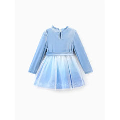 PATPAT Disney Frozen Toddler Girls 2pcs Elsa Embroidered Snowflake Print Velet Tulle Long-sleeve Dress