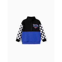 PATPAT Hot Wheels Toddler/Kid Boy Colorblock Logo Print Long-sleeve Racing Sweatshirt Blue