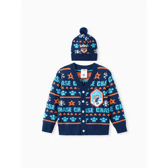 PATPAT PAW Patrol Toddler Boy/Girl 2pcs Chase/Skye Christmas Snowflake Paw Allover Print Knitwear With Hat Blue
