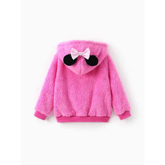 PATPAT Disney Mickey and Friends Toddler Girl 1pc Minnie Plush Bowknot 3D Ears Hooded Long-sleeve Coat Pink
