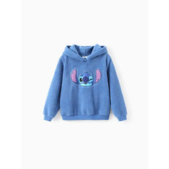 PATPAT Disney Stitch Kid 1pc Character Applique Embroidered Plush Long-sleeve Hooded Sweatshirt Blue