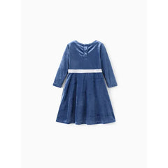 PATPAT Disney Frozen Toddler Girl 1pc Elsa silver pressed Long-sleeve Velvet Dress Blue