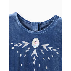 PATPAT Disney Frozen Toddler Girl 1pc Elsa silver pressed Long-sleeve Velvet Dress Blue