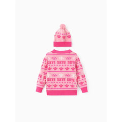 PATPAT PAW Patrol Toddler Boy/Girl 2pcs Chase/Skye Christmas Snowflake Paw Allover Print Knitwear With Hat Pink