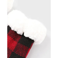 PATPAT Christmas Socks Family Matching Red&Black Plaid Check Pattern Anti-Slip Floor Socks adult