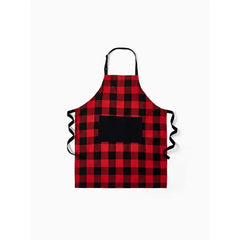 patpat Christmas Apron Red&Black Plaid 100% Cotton Kitchen Matching Aprons for Family kid