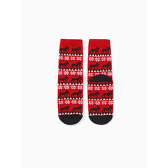 PATPAT Christmas Socks for Family Cotton Reindeer Pattern Red Socks Red