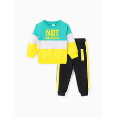 Patpat 2pcs Toddler Boy Letter Print Colorblock Cotton Pullover Sweatshirt and Pants Set