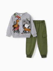 Patpat 2pcs Toddler Boy Animal Pattern Patch Pocket Set Gray