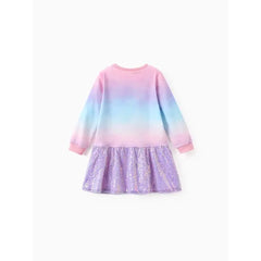 PATPAT Disney Frozen Toddler Girl 1pc Elsa Anna Sequin Ruffle Dress Multicolor