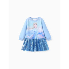 PATPAT Disney Frozen Toddler Girl 1pc Elsa Anna Sequin Ruffle Dress Blue