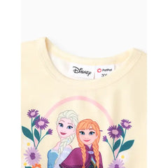 PATPAT Disney Frozen Toddler Girl 1pc Naia™ Elsa Anna Floral Rainbow Dress Yellow