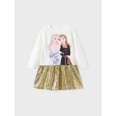 PATPAT Disney Frozen Toddler Girl 1pc Elsa Anna Sequin Ruffle Dress Gold