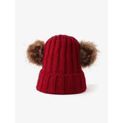 PATPAT Double Hairball Knitted Beanie Hats for Women red