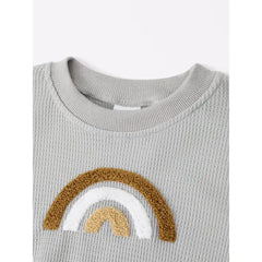 PATPAT Toddler Girl/Boy Rainbow Embroidered Waffle Sweatshirt Gray