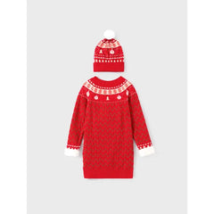 PATPAT Peppa Pig Toddlers Girl 2pcs Christmas Pattern Knitted Dress With Hat Set Red