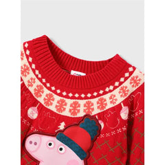 PATPAT Peppa Pig Toddlers Girl 2pcs Christmas Pattern Knitted Dress With Hat Set Red