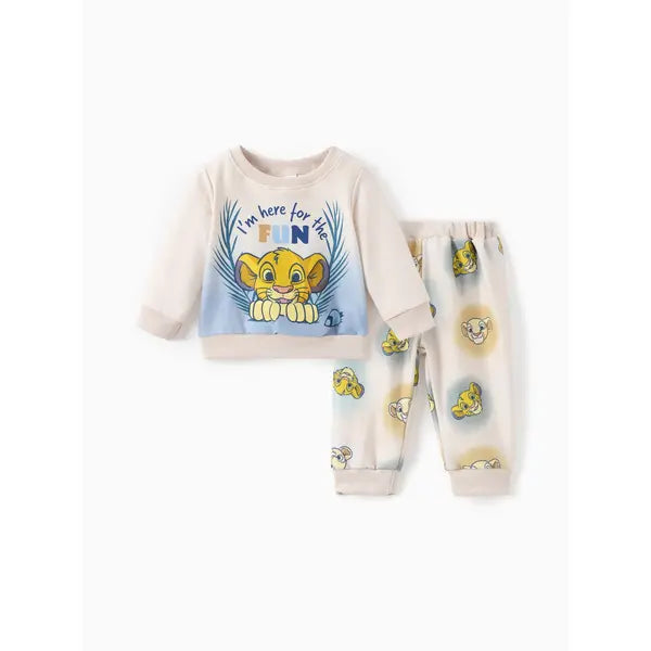Patpat Disney Lion King Baby/Toddler Unisex 2pcs Simba Pattern Striped Sweatshirt And Pants Set light Apricot