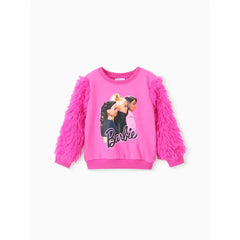 PATPAT Barbie Clothing Toddler/Kid Girl 2pcs Cotton Character Plush Long-sleeve Top And Leather Leggings Set Pink