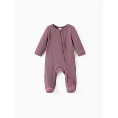 Patpat Baby Boy/Girl Ribbed Long-sleeve Footed Snap Jumpsuit Purple