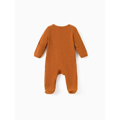 Patpat Baby Boy/Girl Ribbed Long-sleeve Footed Snap Jumpsuit Brown