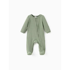 Patpat Baby Boy/Girl Ribbed Long-sleeve Footed Snap Jumpsuit green