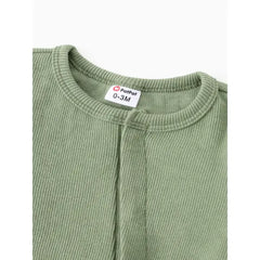 Patpat Baby Boy/Girl Ribbed Long-sleeve Footed Snap Jumpsuit green