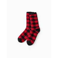 PATPAT Christmas Socks Furry Red&Black Plaid Matching for the Whole Family