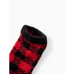 PATPAT Christmas Socks Furry Red&Black Plaid Matching for the Whole Family