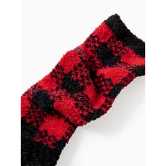 PATPAT Christmas Socks Furry Red&Black Plaid Matching for the Whole Family