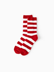 PATPAT Christmas Socks Red&White Striped Furry Holiday Socks for toddler