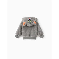 PATPAT Tom and Jerry Baby/Toddler Character Embroidered Plush Hooded Coat With 3D Ears Grey