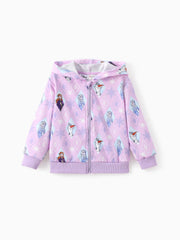 PATPAT Disney Frozen Toddler Girl 1pc Elsa Anna and Olaf Snowflake Allover Print Hooded Jacket pinkpurple