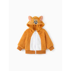 PATPAT Tom and Jerry Baby/Toddler Character Embroidered Plush Hooded Coat With 3D Ears Yellow