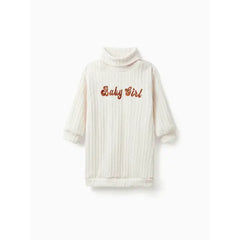Patpat Toddler Girl Letter Embroidered Textured Turtleneck Long-sleeve Sweater Dress apricot