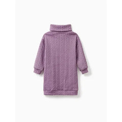 Patpat Toddler Girl Letter Embroidered Textured Turtleneck Long-sleeve Sweater Dress Purple
