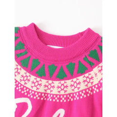 Patpat Barbie Mommy And Me 1pc Cotton Christmas Tree Snowman Pattern Knitwear pink