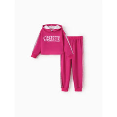 PATPAT Barbie Toddler/Kid Girl 2pcs Logo Sequin Embroidery Hoodies And Pants Set Pink