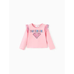PATPAT Justice League Toddler Girl 2pcs Cotton Supergirl Ruffled Top And Allover Print Tulle Skirt Set pink