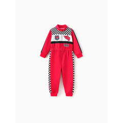 Patpat Hot Wheels Toddler Boy 1pc Colorblock Logo Print Long-sleeve Racing Jumpsuit Red