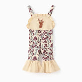 PATPAT Baby Girl Deer Print Camouflage Ruffled Overalls Apricot