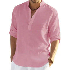 Ginsiom Men's Cotton Linen Shirt Long Sleeve Henley Shirts Hippie Beach T Shirts for Men