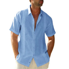 Yobecho Men's Summer Guayabera Embroidery Casual Short Sleeve Button Shirt