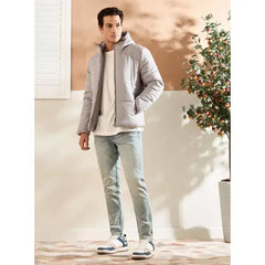 Quilted Hooded Puffer Jacket with Rubber Badge Detail - Gray